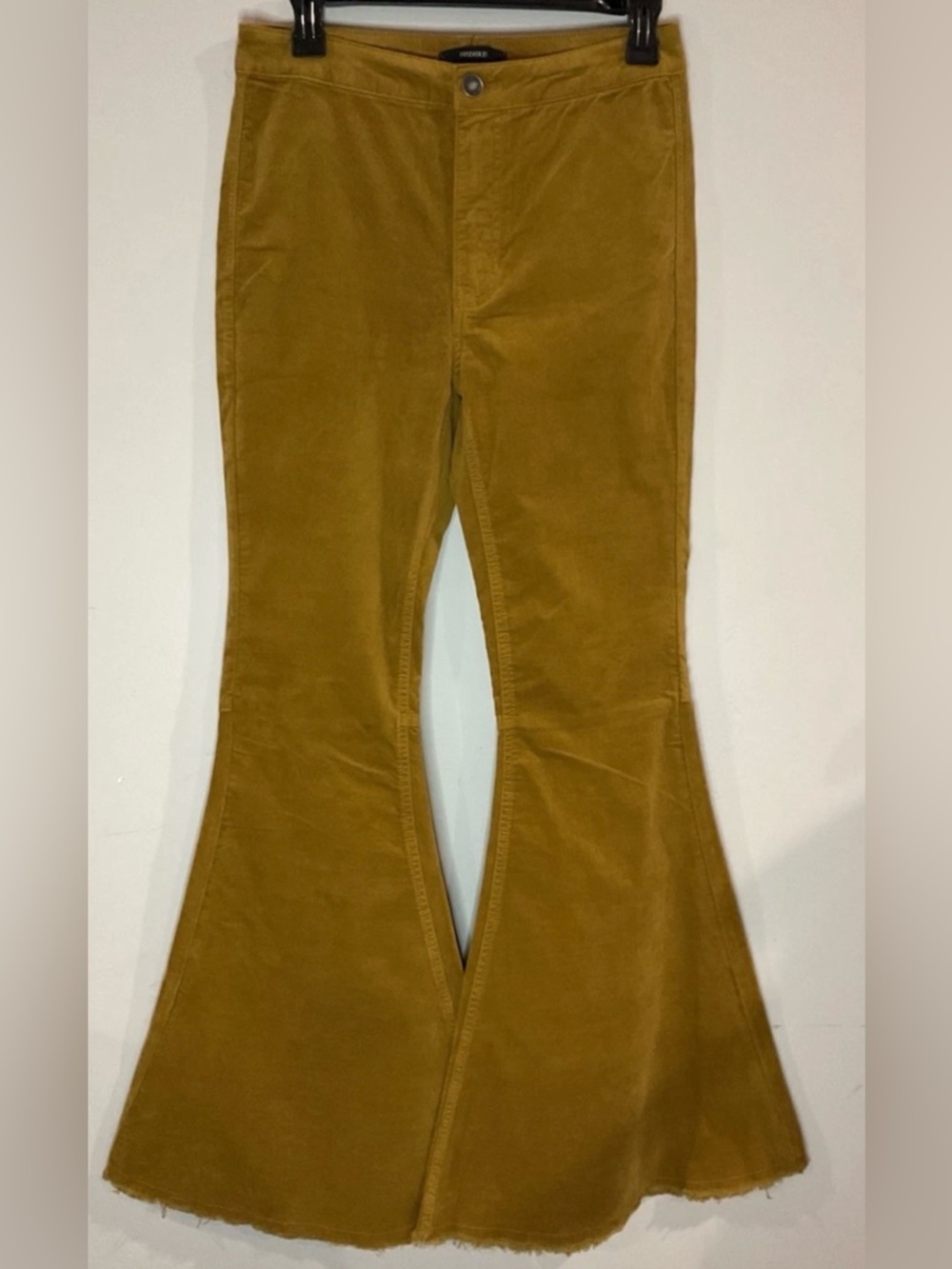 Forever 21 Mustard Burnt Yellow Velour Super Flare Boho Hippie Pants Size L NWT